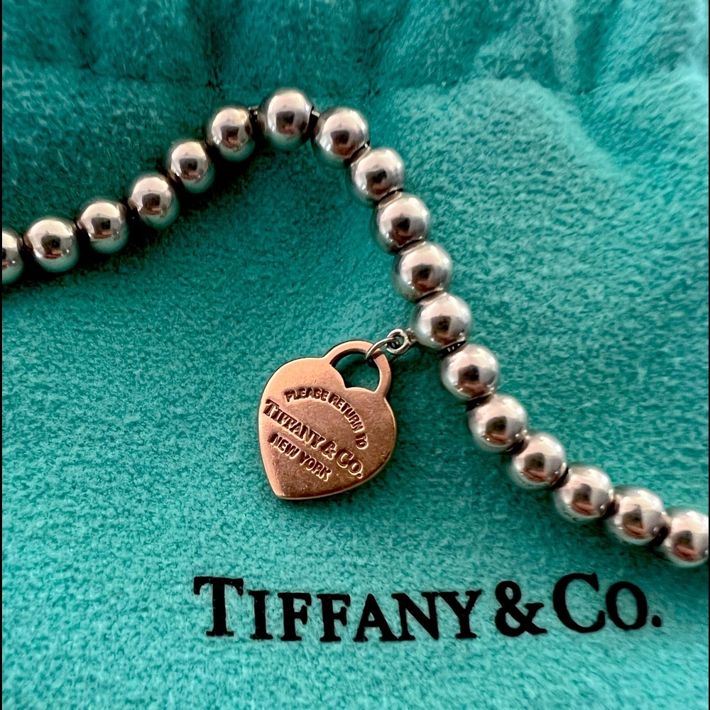 Sterling Silver Rubedo 4mm Return To Tiffany Heart Tag Bead Bracelet